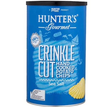 Hunter's Gourmet Crinkle Cut Sea Salt Hand Cooked Potato Chips, 140g