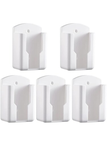 SWIUKPHE Wall Mount Remote Control Holder, 5 Pcs TV Air Conditioner Remote Control Holder, Wall Mount Storage Box Organizer, for Home Nightstand Office Desk School Supply Storage (White)