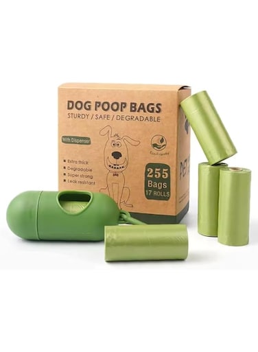 Biodegradable Dog Poop Bags with Dispenser and Leash Clip - Durable, Leak-Proof Pet Waste Bags for Dogs and Cats 255 bags - 17 rolls