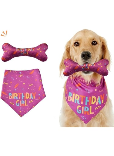 Joyzzz Dog Birthday Bandana, Dog Birthday Party Supplies, Triangle Reversible Pet Scarf with Cute Biting Bone Scarf Accessory, Dog Bandana for Boy and Girl, Premium Durable Fabric