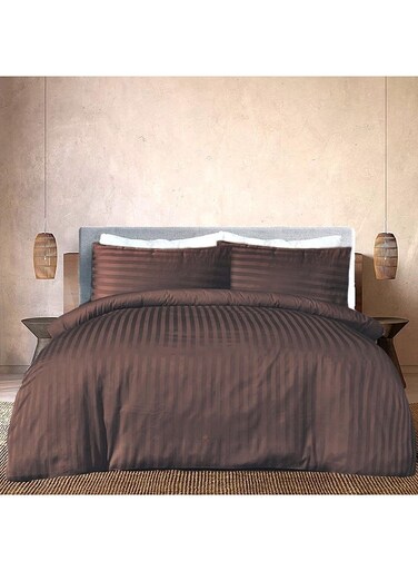 COLLECTION Stripe Single COFFE Brown Duvet Cover set with Single Pillow Case 160x220 cm