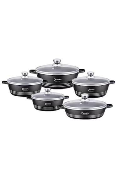 10-Piece Non-Stick Granite Coating Long-Lasting Durability Ergonomic Cookware Set Includes 1 x Casserole (20), Casserole (24), Casserole (28), Casserole (32), Shallow Casserole (28)cm Black