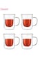 Dessini 250ml double wall glass tea cup with handle 4-pieces KD570