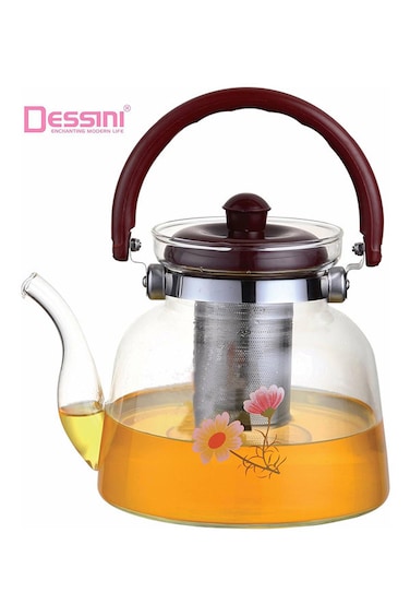 Dessini 1500ml Glass Heat Resistant Teapot with Infuser, Borosilicate Tea Kettle with Removable Infuser Strainer for Microwavable and Stovetop KD500