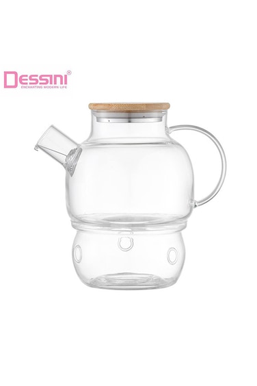 Dessini 1000ml Borosilicate Glass Teapot with Bamboo Lid, Heat Resistant Candle Heated Tea Pot KD550