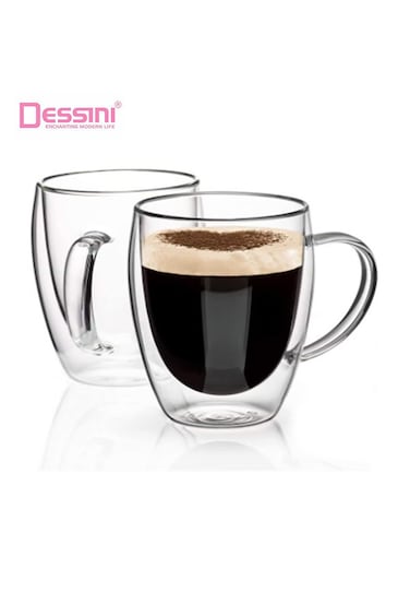 Dessini 300ml double wall glass tea cup with handle 2-pieces  KD580