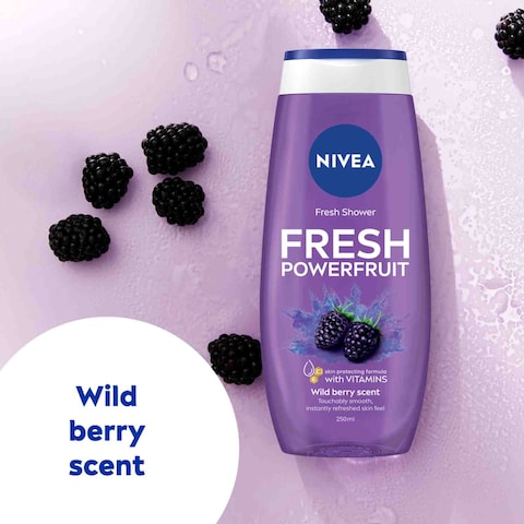 NIVEA Shower Gel Body Wash Fresh Powerfruit Antioxidants Blueberry Scent 250ml