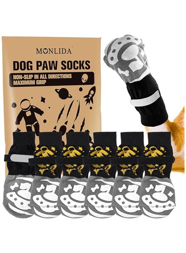 6 PCS Anti Slip Dog Socks to Prevent Licking Paws,Dog Paw Protector with Double Sides Grips,Traction Control on Hardwood Floor for Puppy Small Medium Large Senior Dogs (L)