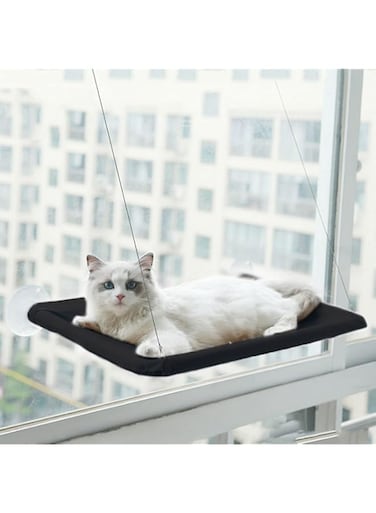 ORiTi Cat Window Perch, Cat Hammock Window Seat with Heavy Duty Suction Cup Holds Up to 17kgs Window Mounted Cat Bed for Large Cats Kitty, Space-Saving &amp; Easy to Assemble Black 1pcs