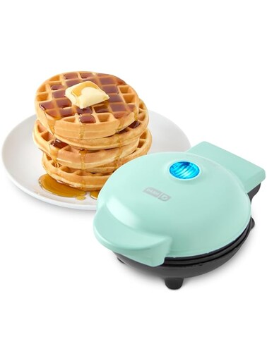 Dash Mini Waffle Maker Machine For Individuals, Paninis, Hash Browns, &amp; Other On The Go Breakfast, Lunch, Or Snacks With Easy To Clean, Non-Stick Sides, 4 Inch, Aqua