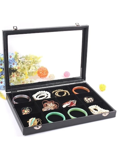 Padom Removable Jewelry Tray Showcase Display Stackable for Earrings Brooch Buttons Rings, necklace Black Velvet (12 Grids)