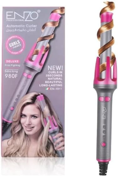 PrecisionWare Enzo EN-1911 Automatic Hair Curler, Professional Rotating Curling Iron With Ceramic Coating, Adjustable Temperature, And Fast Heating For Effortless Long-Lasting Curls - Intl Version