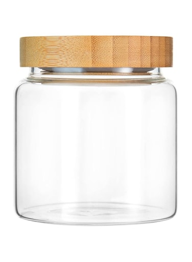 MOLADRI 480ML/16Oz Clear Cute Glass Storage Canister Holder with Airtight Bamboo Lid, Modern Decorative Small Container Jar for Coffee, Spice, Candy, Salt, Cookie, Condiment, Pepper, Sugar