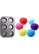 UAE Felcon 2-SET Combo 6 Slot Muffins Tray 6 Pcs Paper Cake Cup Liners Cupcake Cases Round Shape Baking Cups Reusable Silicone Perfect for Handmade Soap Biscuit Chocolate Baking