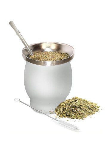 ELECDON Yerba Mate Tea Cup, Stainless Steel Double Walled Easy Wash Household Insulation Cup, Mate Gourds for Yerba Mate Loose Leaf Drinking with Bombilla Straw, 230 Ml (White Color)