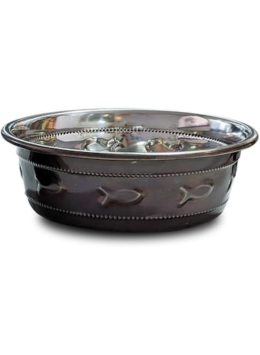 Saluki Premium Fish Embossed Pet Bowl, 530 ml Capacity, Antique Copper