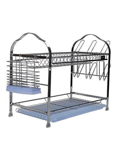 2-Layer Stainless Steel Wall Hanging Dish Rack Silver 54x25.2x37.8cm