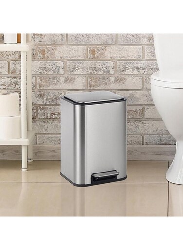 HOME Falcon 6L Pedal Bin Stainless Steel With Plastic Inner Bucket For Kitchen Bathroom And Offices L 22.5 X W 23.5 X H 32.5 Cm Silver