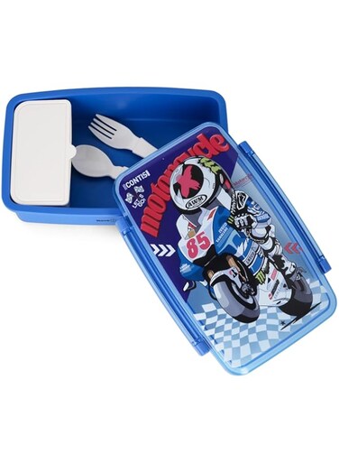 Nova Kids Bento Lunch Box with Spoon &amp; Fork - Motorbike Blue
