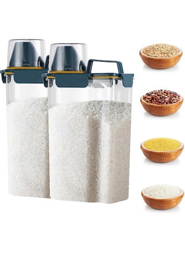 WESTCH 2 Pieces Rice Storage Container 3 L, Airtight Food Dispenser with Large Spout and Cup for Rice, Cereal, Flour, Oatmeal, Pet Dog Cat Food Storage