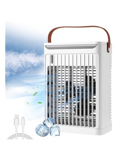 INGUNAR Portable Air Conditioners Fan, Air Cooler Humidifier Fan with 7 Colors LED Light, Desktop Cooling Fan with Large Water Tank for Home Room Office