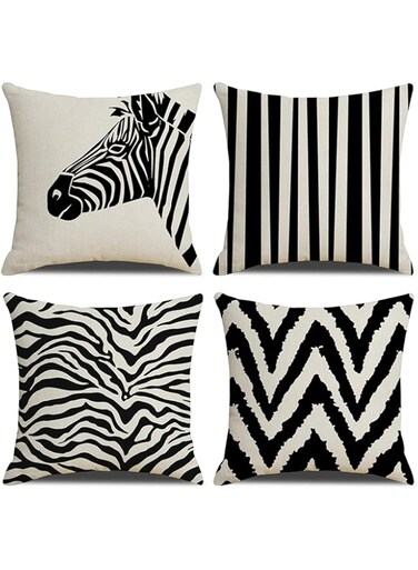VAODO Throw Pillow Covers Set of 4, 45 * 45 cm Square Cushion Covers Sofa Decorative, Modern Simple Pattern Linen Cushion Case, Suitable for Living Room Bedroom Sofa, Black&amp;White