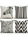 VAODO Throw Pillow Covers Set of 4, 45 * 45 cm Square Cushion Covers Sofa Decorative, Modern Simple Pattern Linen Cushion Case, Suitable for Living Room Bedroom Sofa, Black&amp;White