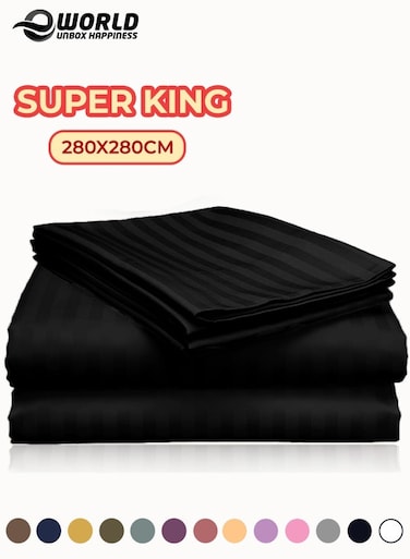 3 Piece Super King Black Striped Bed Sheet Set &acirc;&euro;&ldquo; Ultra-Soft Microfiber Striped Sheet &amp; 2 Pillowcases, Breathable Luxury Bedding for Home &amp; Hotel Use