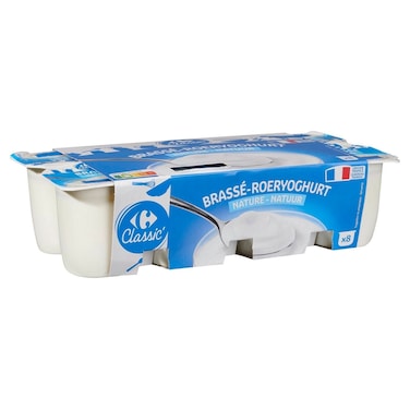 Carrefour Classic Plain Stirred Yogurt, 125g, Pack of 8