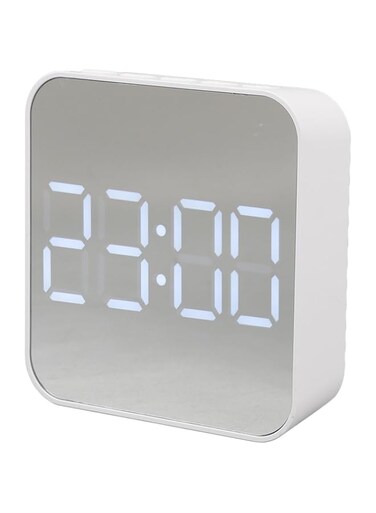 Jectse LED Digital Alarm Clock, 2 Alarm Settings, Multifunctional, Small Electronic Alarm Clock with Temp Date Display, for Bedroom (White)