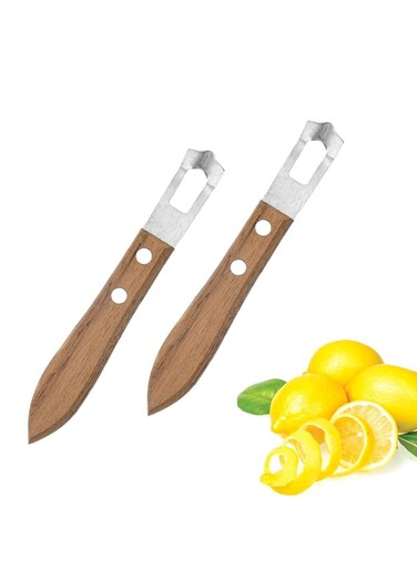 2 Pieces Lemon Paring Knife, 5.94x0.86 Inch Stainless Steel Wooden Handle Peeling Tools for Grapefruit, Lime, Grapefruit, Orange, Lemon