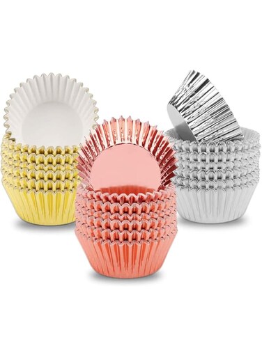 CharmCollection Foil Cupcake Liners Metallic Muffin Paper Cases Baking Cups Gold Sliver Rose Gold for Weddings, Birthdays, Baby Showers, Pack of 300