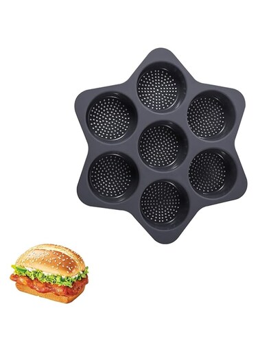 Silicone Hamburger Bun Mold 7 cavity loaf pan Non Stick Baking stick pan easy to release household silicone food baking New Baking tool (Black)