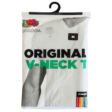 Fruit of the Loom Men Original V-Neck T-Shirt White, Medium, Pack of 3