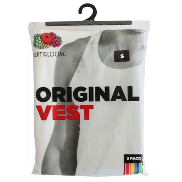 Fruit of the Loom Men Original Cotton Vest White, Small, Pack of 3