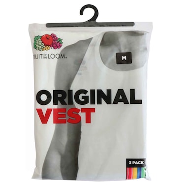 Fruit of the Loom Men Original Cotton Vest White, Medium, Pack of 3