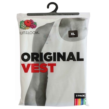 Fruit of the Loom Men Original Vest, White, Size Extra Large, Pack of 3