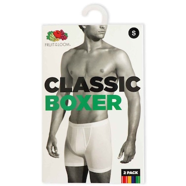 Fruit of the Loom Men Classic Boxer, White, Size Small, Pack of 2