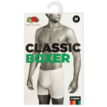 Fruit of the Loom Men Classic Boxer, White, Size Medium, Pack of 2