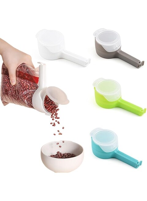 nalaina 4 PCS Cap Food Clips, Bag Clip Set, Bag Sealer Chip Clips with Pour Spouts, Portable, No air leakage, Easy to open and close for Cereal, Snack Bag, Coffee and More(4 Colors)