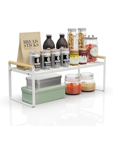 U-HOOME Kitchen Cabinet Pantry Shelf,Cupboard Stand Spice Rack Organizer,Stackable Countertop Organization and Storage For Kitchen Bathroom Office (1 pack-White Large)