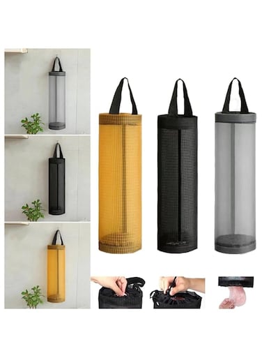 3-Pack Foldable Mesh Bag Holders, Hanging Storage Dispensers for Kitchen Plastic Bags, Washable &amp; Breathable (Multicolor)