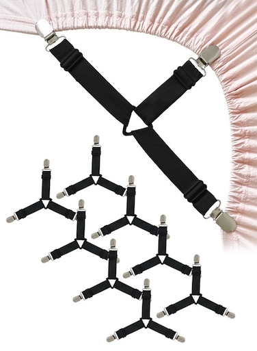Sheet Straps, Upgrade Fitted Bed Sheet Holders for Corners, Non Slip Sheet Clips Black 8Pcs