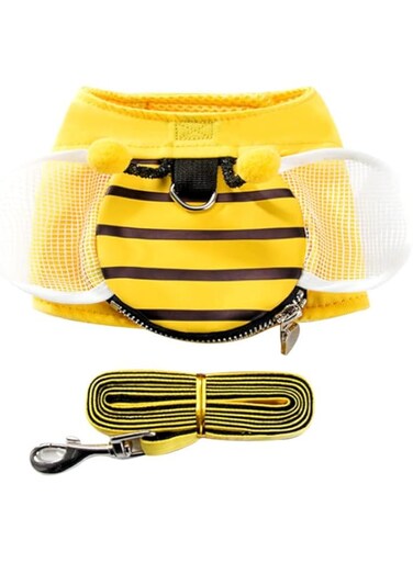 Oasisgalore Mesh Vest Harness for Cat and Dog, Cute Bee Zipper Small Backpack for Outdoor