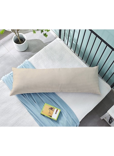 Linen Klub Krude Long Body Pillow 1pc, Fabric: 100% Polyester 85 GSM Microfiber 1 cm Stripe Super Soft, Filling: 1300 gm Hollow Fiber Comfort, Breathable &amp; Ultra Soft , Size: 45 x 120 cm, Color: Cream