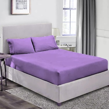 MUSA&Acirc;&reg; Deep Pockets Fitted Sheet - 100% Cotton Luxury Bedding Set in Lavender (150 x 200cm)