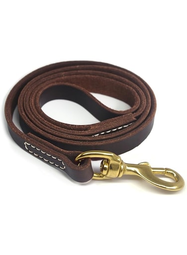Blinggo Dog Leather Leash Brown 4/6 ft Length Training Leash Large Copper Clasp for Medium and Large Dogs or Horse (4 ft)
