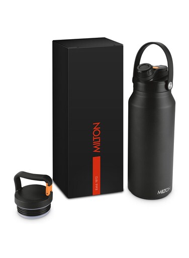 1.2 Litre (1180 ml)&Acirc;&nbsp; Stainless Steel Water Bottle with Straw Lid - 2 lids Included, Vacuum Insulated, 12 Hour Hot, 24 Hour Cold, Leak Proof, Metal Bottle for Sports, Gym, Ultrasip, Black