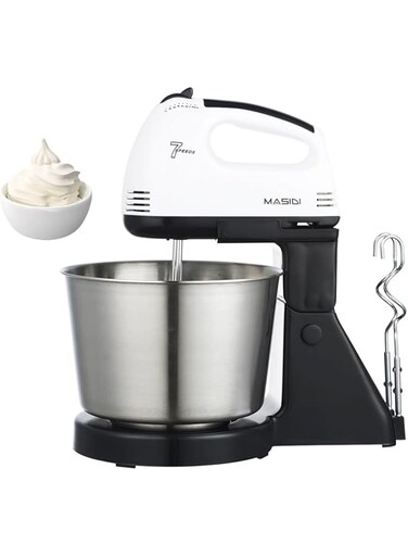 VAODO Home Electric Whisk, Stand Mixer with Bucket Butter Maker, Tabletop Handheld Convertible Whisk with 2 Beaters, 2 Dough Hooks, Kitchen Baking Tools