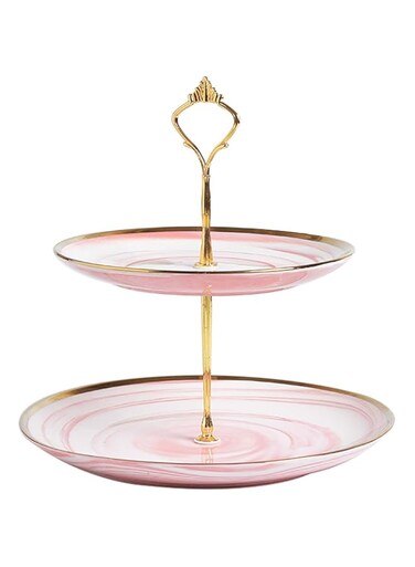 Affogato Cupcake Stand Tower Dessert Display Plate 2-Tier Pink Round Marble Ceramic Serving Tray Dish Treat Stacked Pastry Fruit Serving Platter Carrier for Gift Tea Party Restaurant